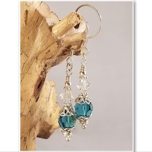 Blue & Clear Swarovski & Sterling Silver Earrings